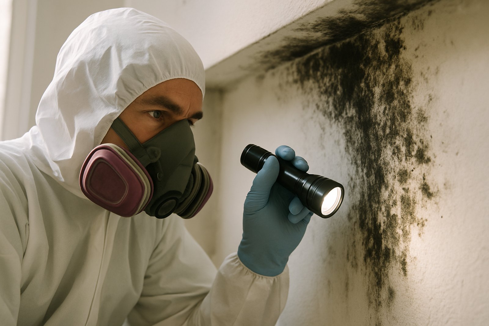 Mold growth on drywall behind a bathroom vanity